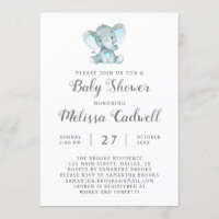 Baby shower Blue Elephant Invitation, garçon