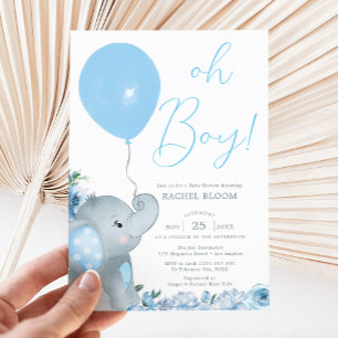 Invitation Baby shower Blue Elephant Oh Boy