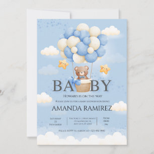 Invitation Baby shower Blue Elephant personnalisé