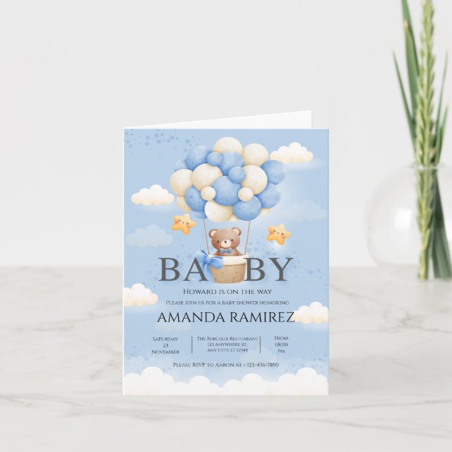 Invitation Baby shower Blue Elephant personnalisé (Devant)