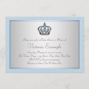 Invitation Baby shower Blue et Silver Prince