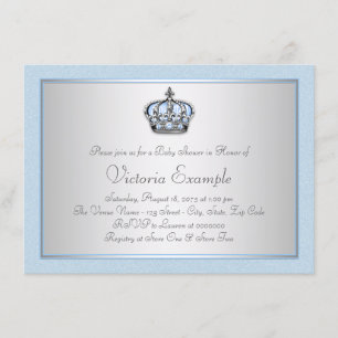 Invitation Baby shower Blue et Silver Prince