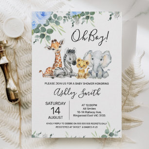 Invitation Baby shower Blue Floral Eucalyptus Safari