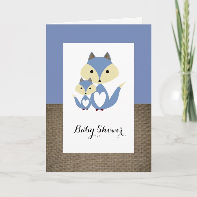 Invitation Baby shower Blue Fox Burlap (Devant)