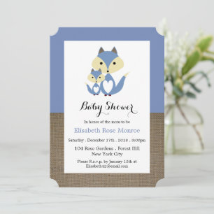 Invitation Baby shower Blue Fox Burlap