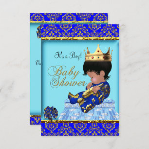 Invitation Baby shower Blue Gold Boy Prince
