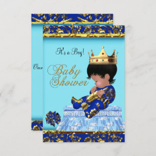 Invitation Baby shower Blue Gold Boy prince