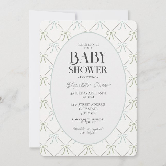 Invitation Baby shower Blue & Green Bows (Devant)