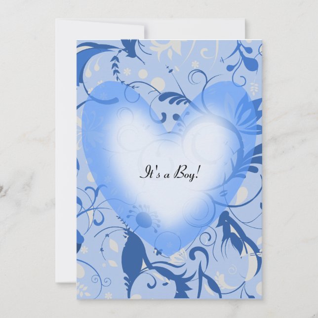 Invitation baby shower Blue Heart (Devant)