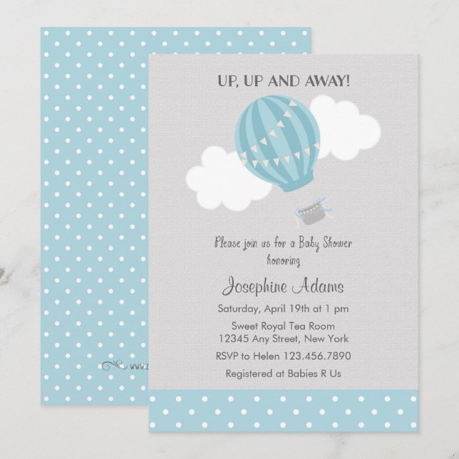 Invitation Baby shower Blue Hot Air (Devant / Derrière)