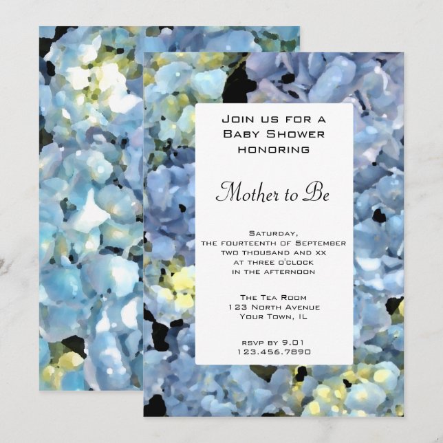 Invitation Baby shower Blue Hydrangea (Devant / Derrière)
