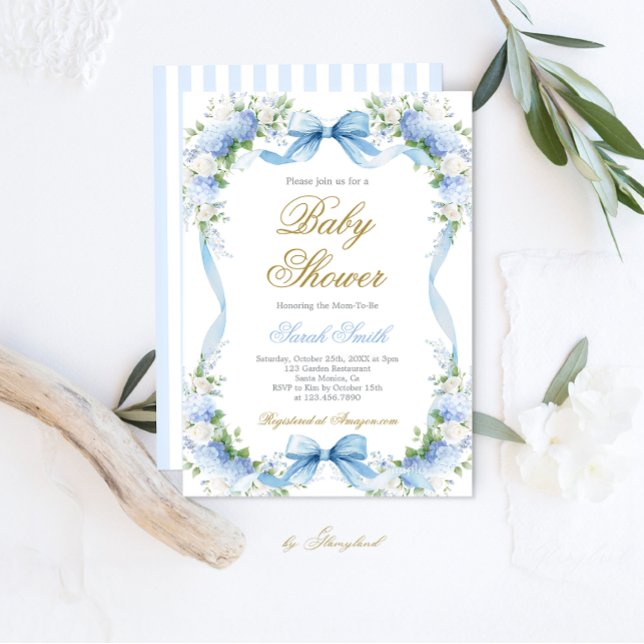 Invitation Baby shower Blue Hydrangea (Créateur téléchargé)