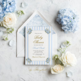 Invitation Baby shower Blue Hydrangea