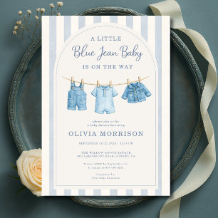 Invitation Baby Shower Blue Jean Baby Stripes 