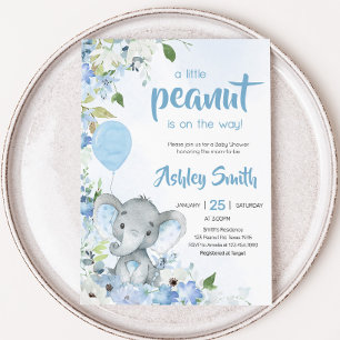 Invitation Baby shower Blue Little Peanut Elephant