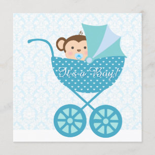 Invitation Baby shower Blue Monkey