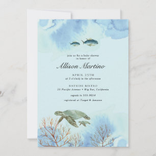 Invitation Baby shower Blue Ocean Sea Turtle