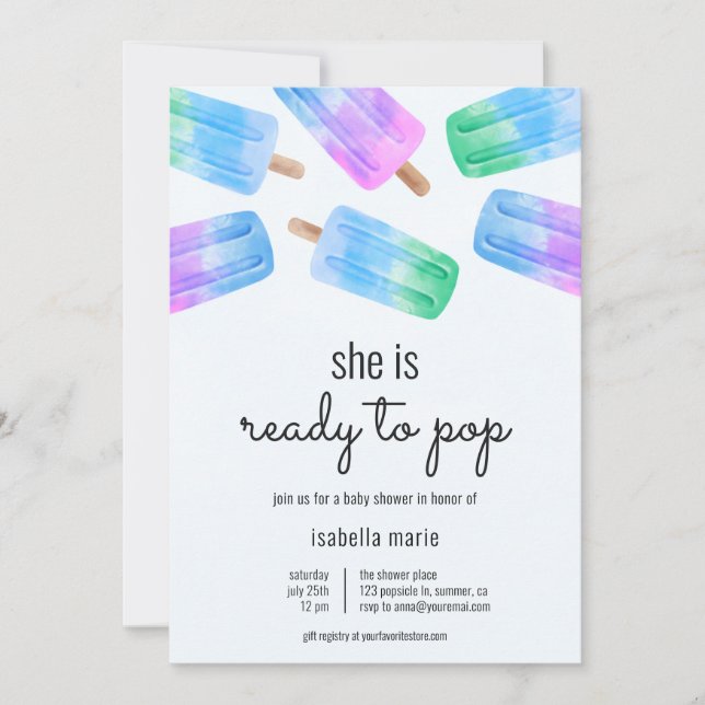 Invitation Baby Shower Blue Popsicle Prêt à éclater (Devant)