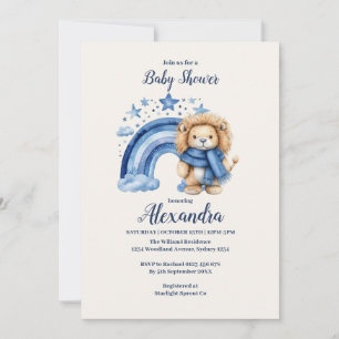 Invitation Baby shower Blue Rainbow Lion