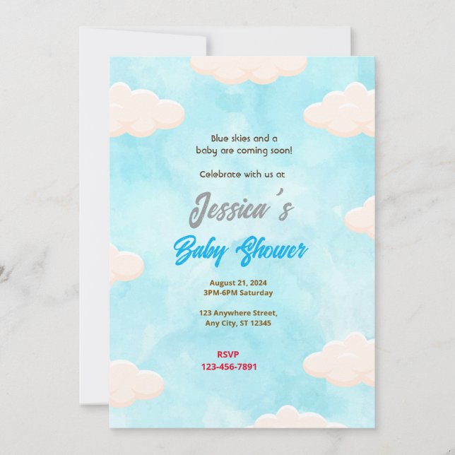 Invitation Baby shower Blue Skies (Devant)