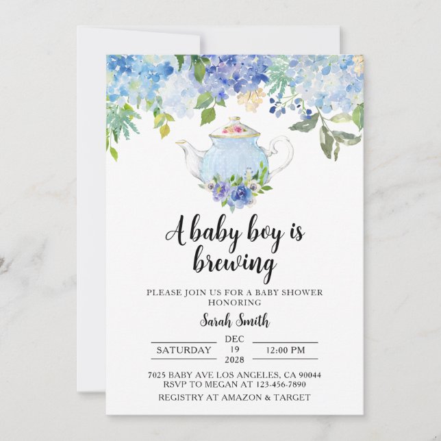 Invitation Baby shower Blue Tea Party (Devant)