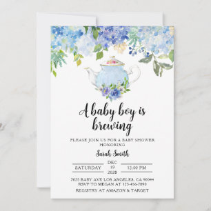 Invitation Baby shower Blue Tea Party