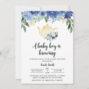Invitation Baby shower Blue Tea Party