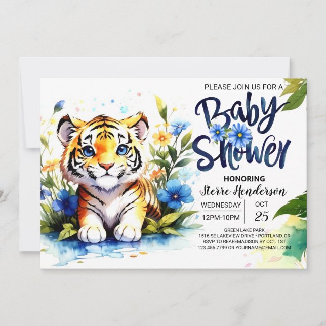 Invitation Baby shower Blue Tiger Cub (Devant)
