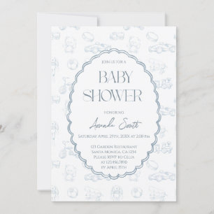 Invitation Baby shower Blue Toile de Jouy