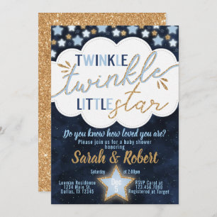 Invitation Baby shower Blue Twinkle Little Star