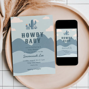 Invitation Baby shower Blue Western Desert Cactus