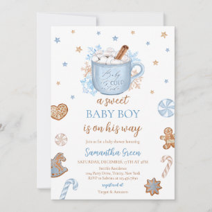 Invitation Baby shower Blue Winter Boy