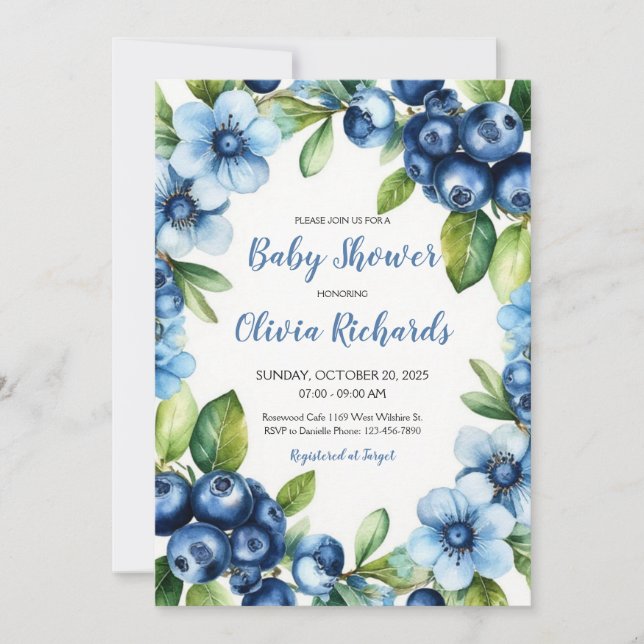 Invitation Baby shower Blueberry & Blue Flowers (Devant)