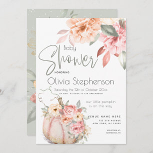 Invitation Baby shower Blush Coral Citrouille Peony Floral