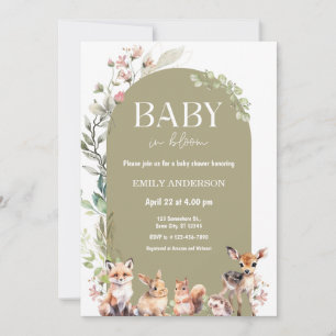 Invitation Baby Shower Bohème Animaux de la Forêt de Bois