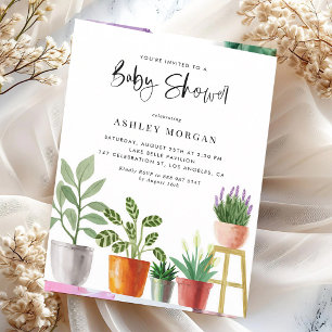 Invitation Baby Shower Bohème Aquarelle Plantes en Pot