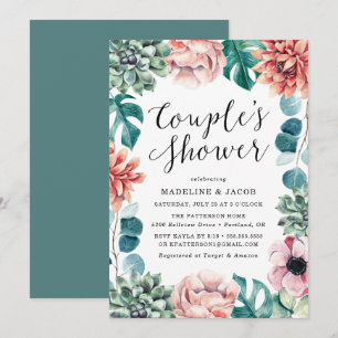 Invitation Baby Shower Bohème Aquarelle Succulents Couple