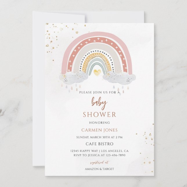 Invitation Baby Shower Bohème Arc-en-Ciel (Devant)