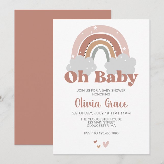 Invitation Baby shower bohème arc-en-ciel (Devant / Derrière)