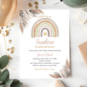 Invitation Baby Shower Bohème Arc-en-Ciel Herbe de Pampas