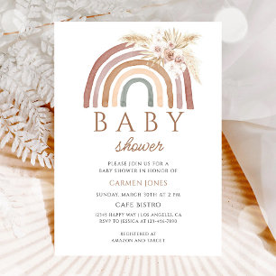 Invitation Baby Shower Bohème Arc-en-Ciel Rose Pampas