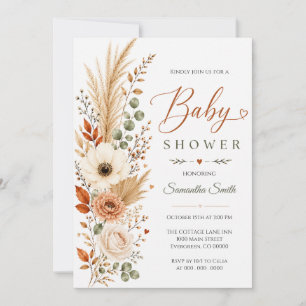 Invitation Baby Shower Bohème Automne Neutre Pampas Floral