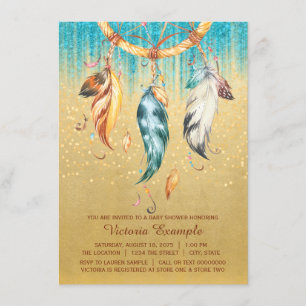 Invitation Baby-Shower Bohème Bébé Fille ou Garçon Attrape-Rê
