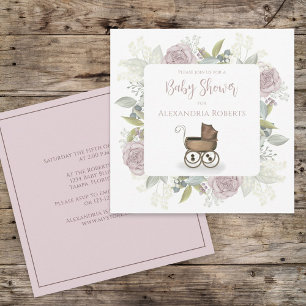 Invitation Baby-Shower Bohème Berceau Floral Botanique Vintag