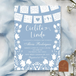 Invitation Baby Shower Bohème Bleu Talavera Mexicain