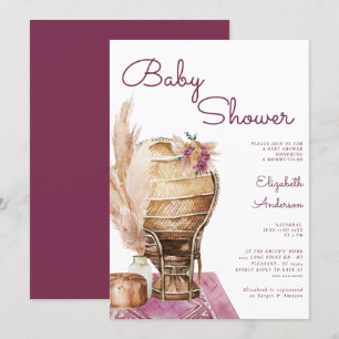 Invitation Baby shower Bohême Bourgogne Pampas Boho