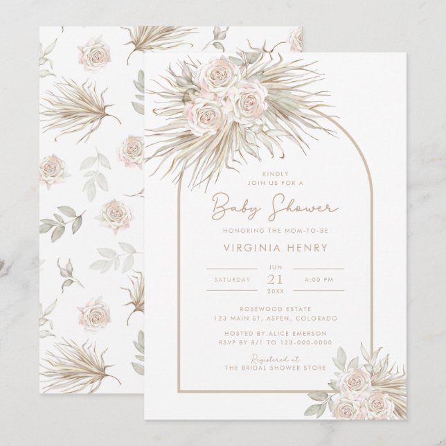 Invitation Baby Shower Bohème Chic (Devant / Derrière)