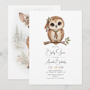 Invitation Baby Shower Bohème Chic Animaux de la Forêt