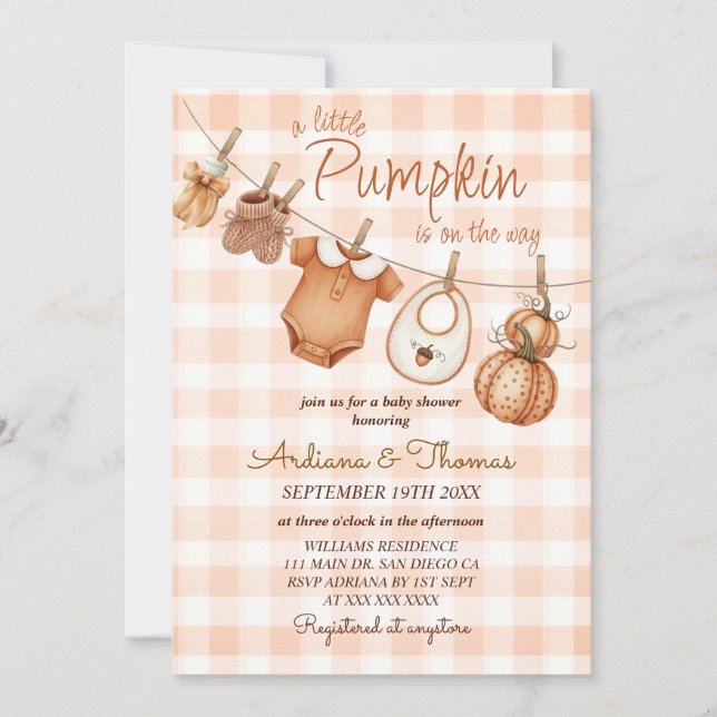 Invitation Baby shower Bohème Citrouille  (Devant)