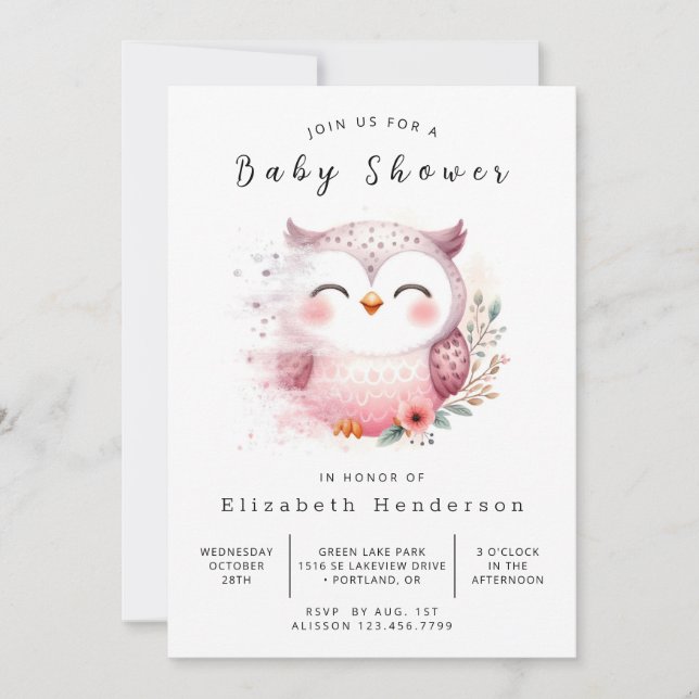 Invitation Baby shower Bohème Custom Owl (Devant)